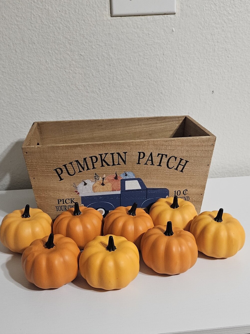 Rustic Pumpkin Patch Wooden Crate with Decorative Mini Pumpkins - Orange